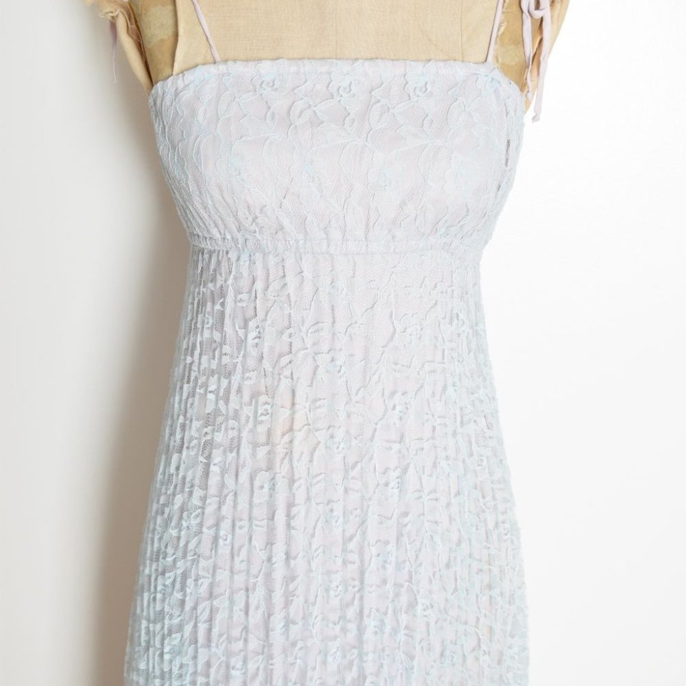 vintage 70s sun dress blue lace empire waist long maxi prom party hippie boho XS - Picture 4 of 9